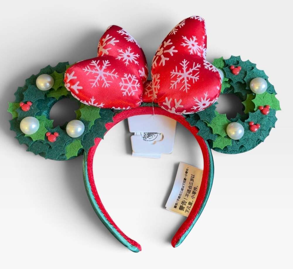 Disney Parks Ears Christmas Holiday Wreath Bow Minnie Mouse Ears Headband NWT US